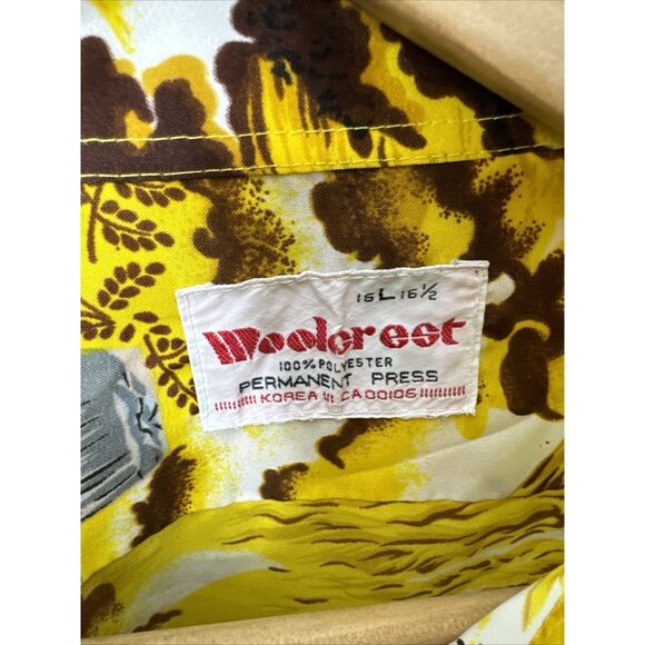 Vintage 70s Woolcrest Men L Disco Hawaiian Shirt Yellow Hipster - Picture 3 of 7